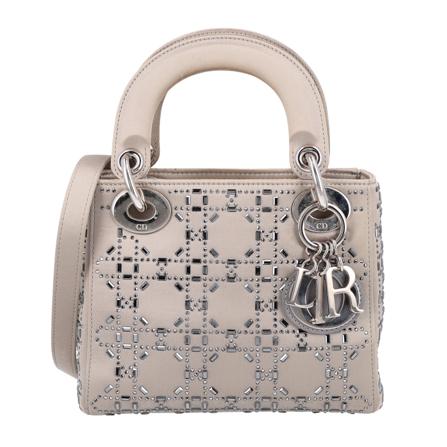 Christian Dior Satin Crystal Cannage Mini Lady Dior Gray 1 of 10