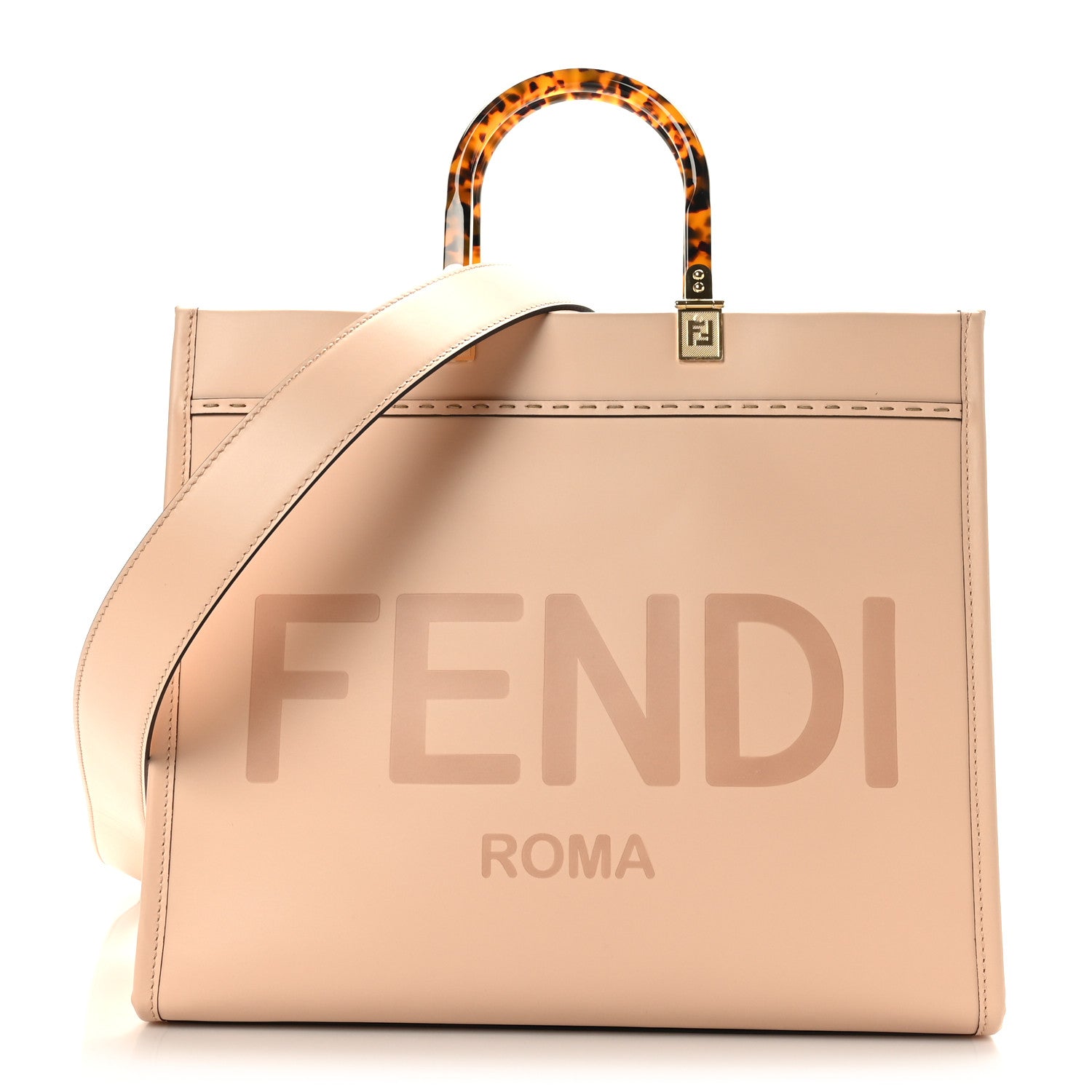 Fendi Vitello King Plexiglass Logo Embossed Medium Fendi Sunshine Shopper Tote Light Rose 1 of 8