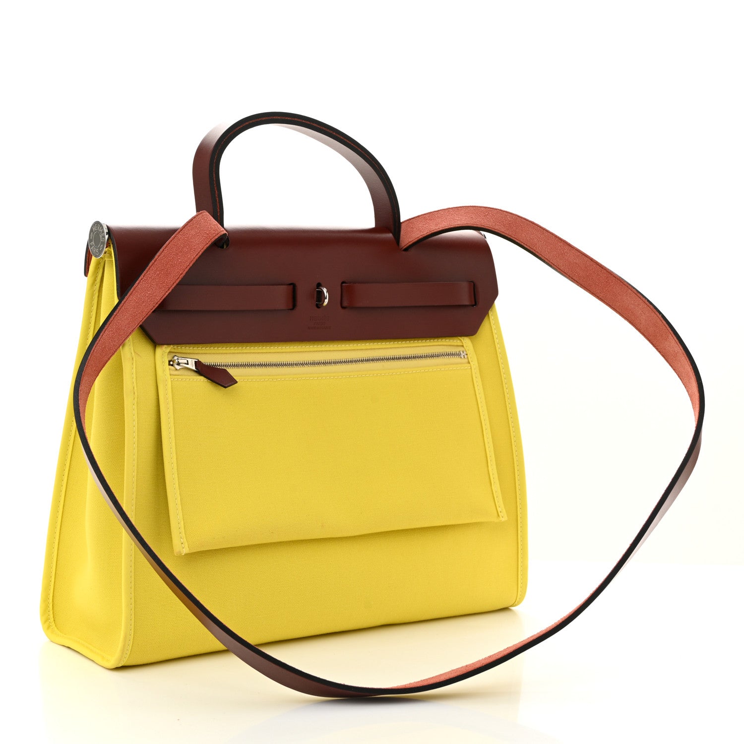 Hermes Vache Hunter Toile Herbag Zip 31 PM Lime Rouge H 4 of 12