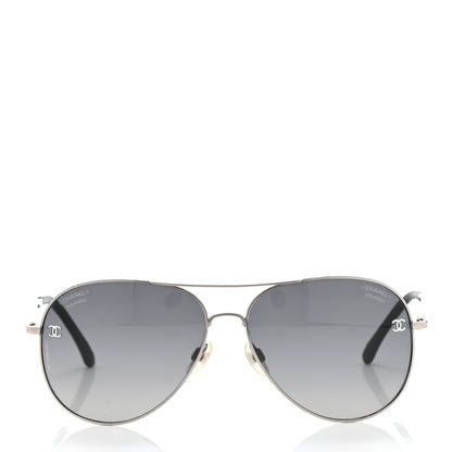 Chanel Metal Polarized Aviator CC Sunglasses 4189-T-Q Silver 2 of 10