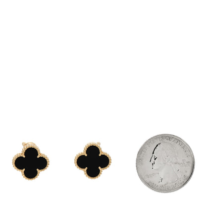 Van Cleef & Arpels 18K Yellow Gold Black Onyx Vintage Alhambra Earrings 2 of 5