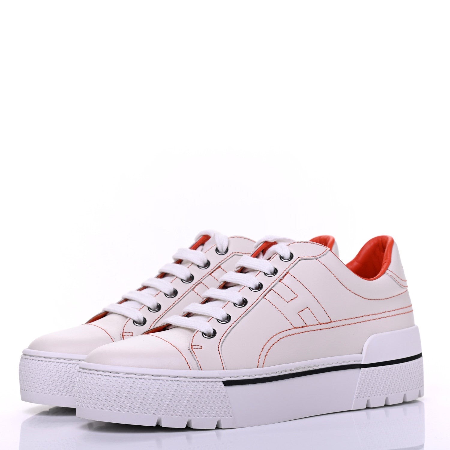 Hermes Calfskin Womens Voltage Sneakers 37.5 White Orange 3 of 9