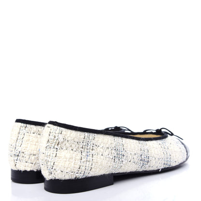 Chanel Tweed Cap Toe Ballerina Flats 40 White Black 4 of 11