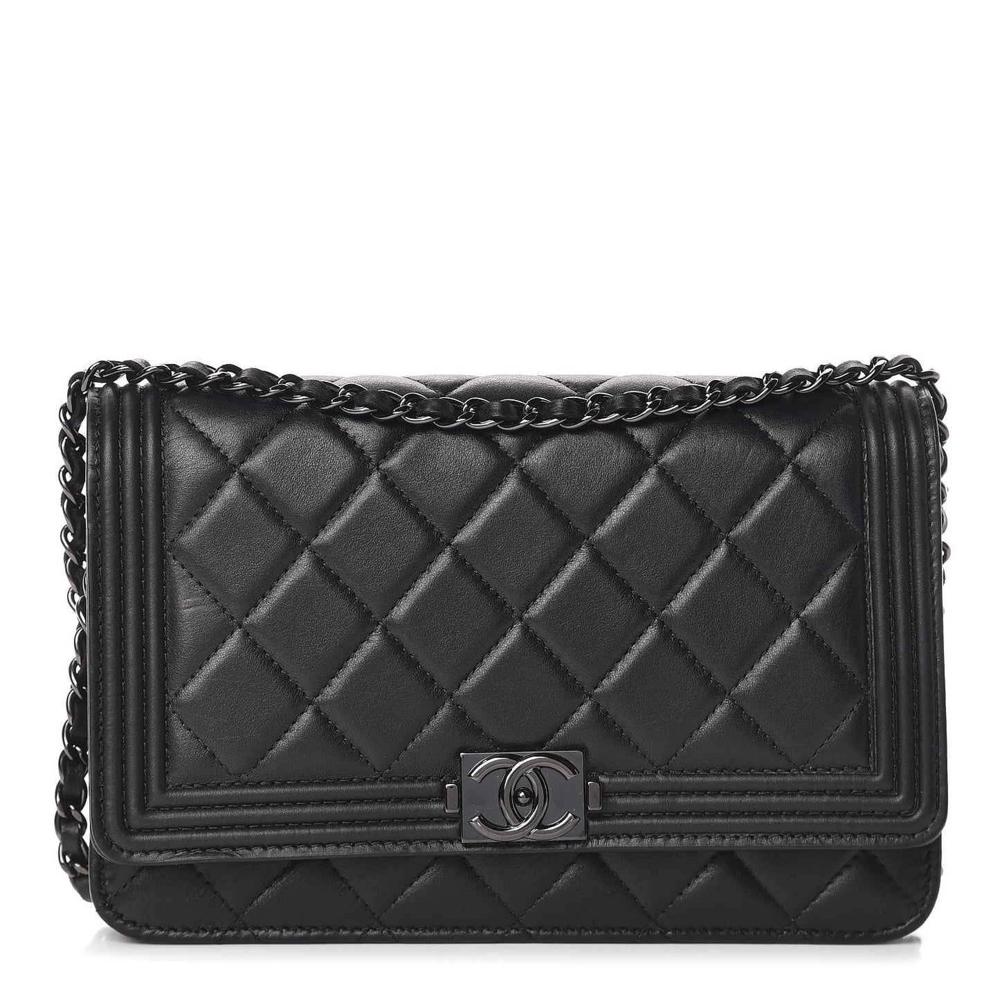 Calfskin Quilted Boy Wallet On Chain WOC So Black