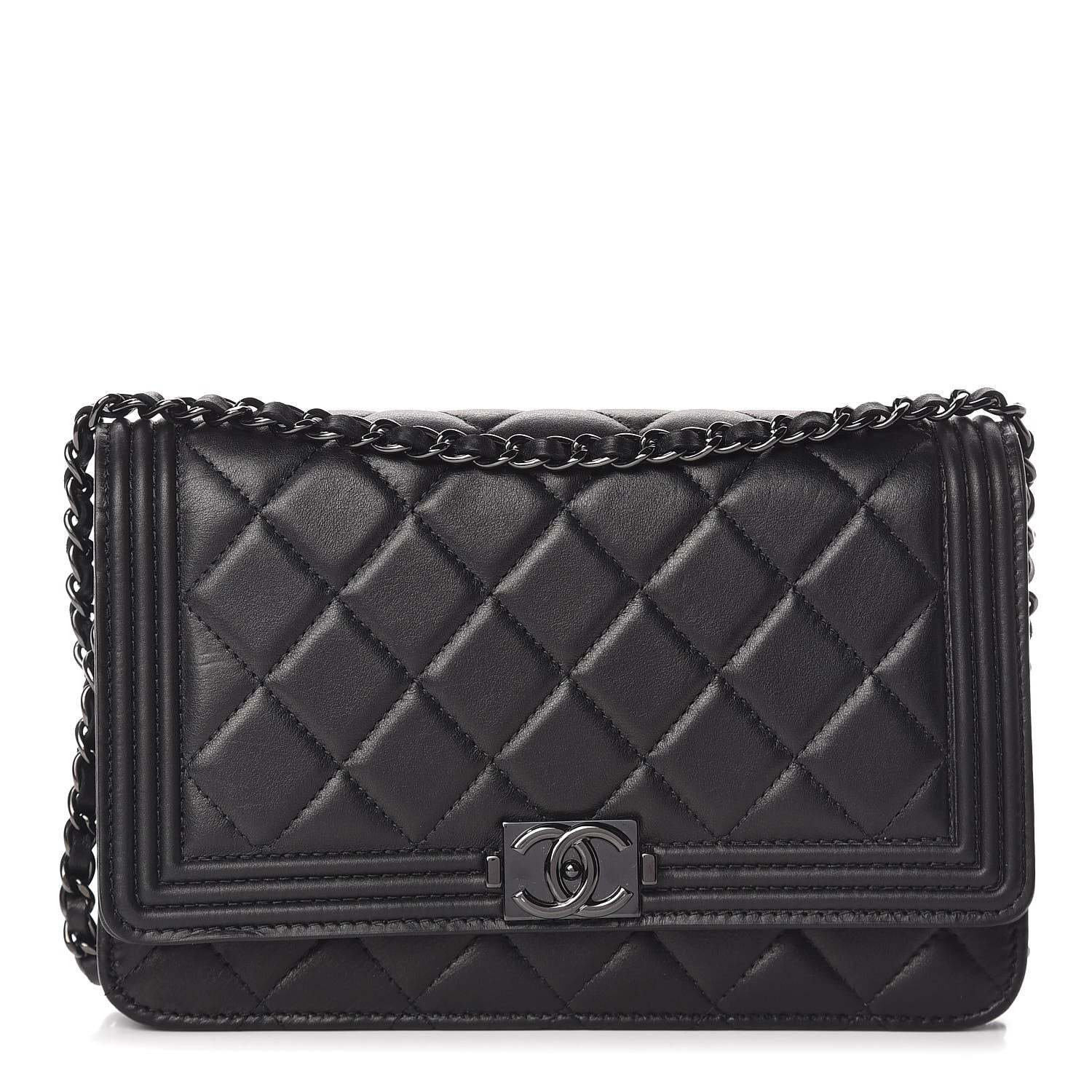 Chanel Calfskin Quilted Boy Wallet On Chain WOC So Black 1 of 17