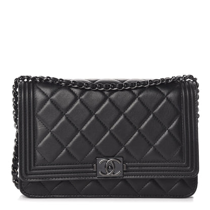 Chanel Calfskin Quilted Boy Wallet On Chain WOC So Black 1 of 17