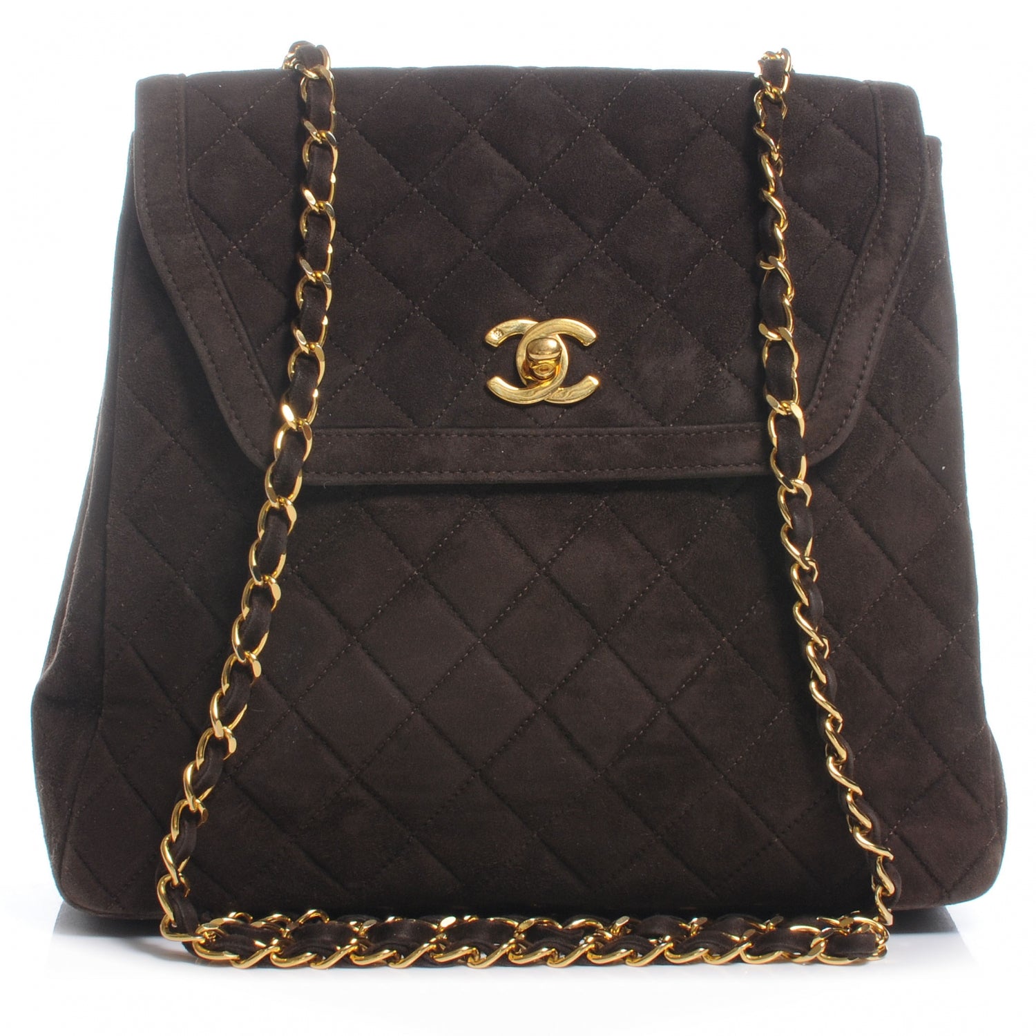 Chanel Quilted Suede Flap Shoulder Bag Brown 1 of 8