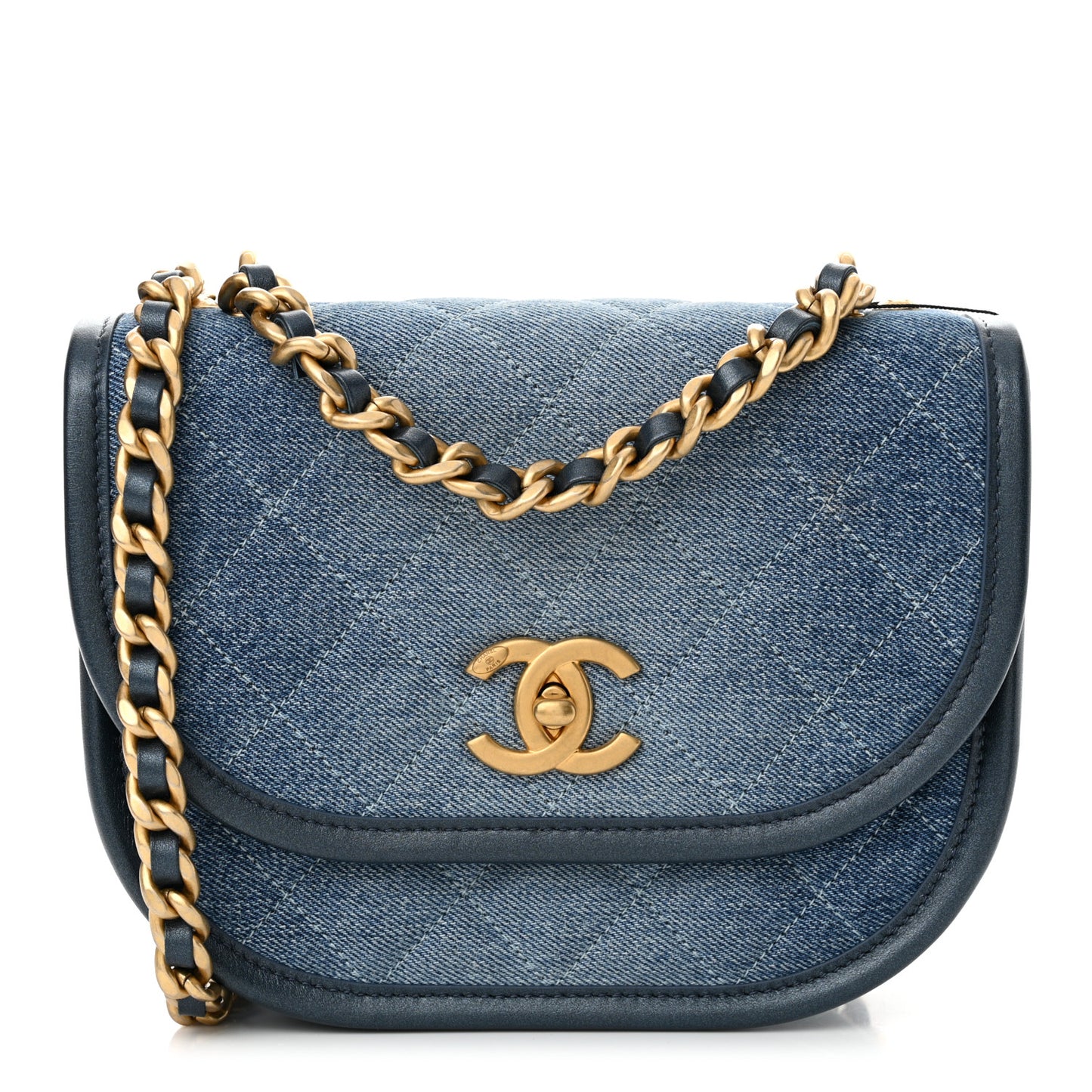 Washed Denim Quilted Small Messenger Flap Blue