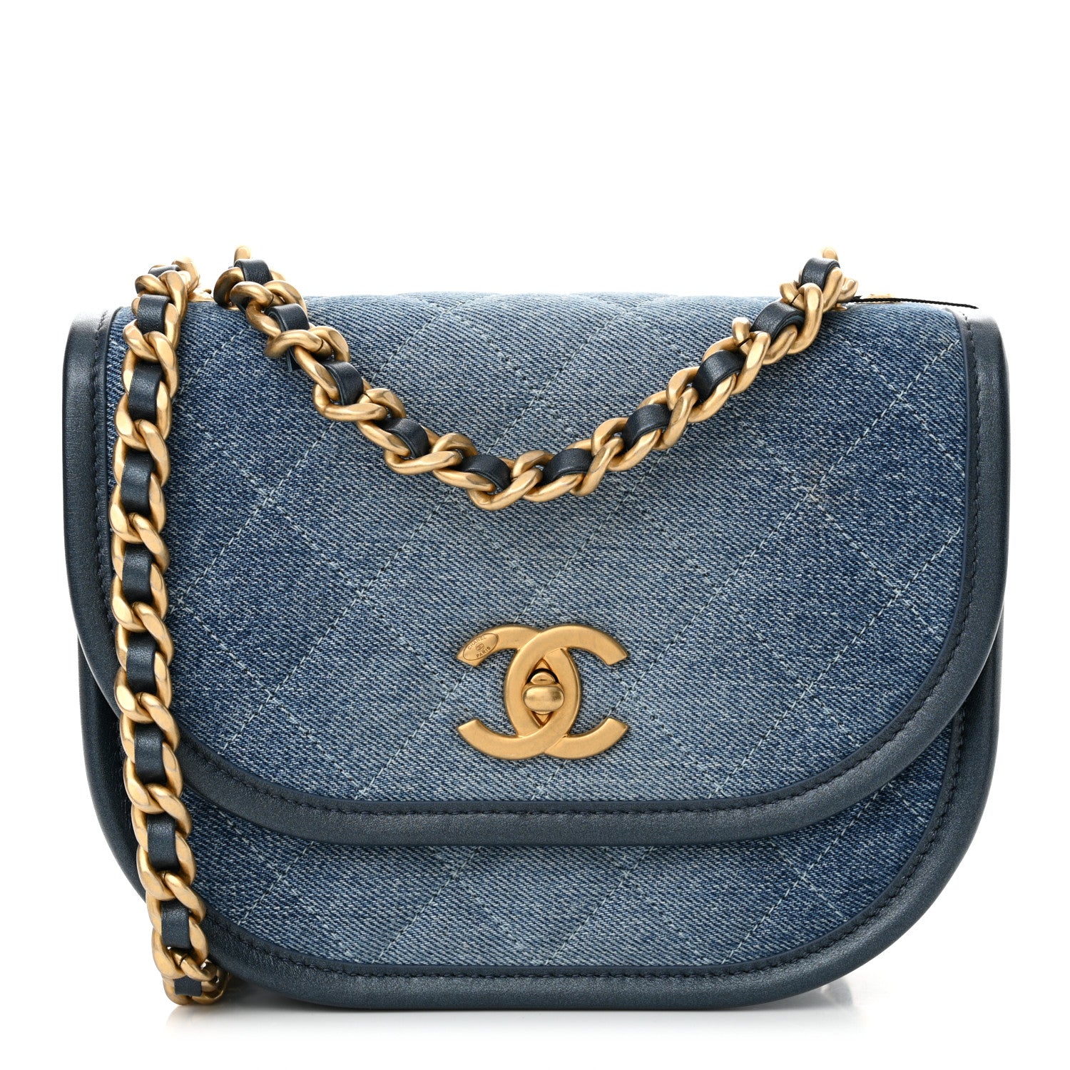 Chanel Washed Denim Quilted Small Messenger Flap Blue 1 of 11