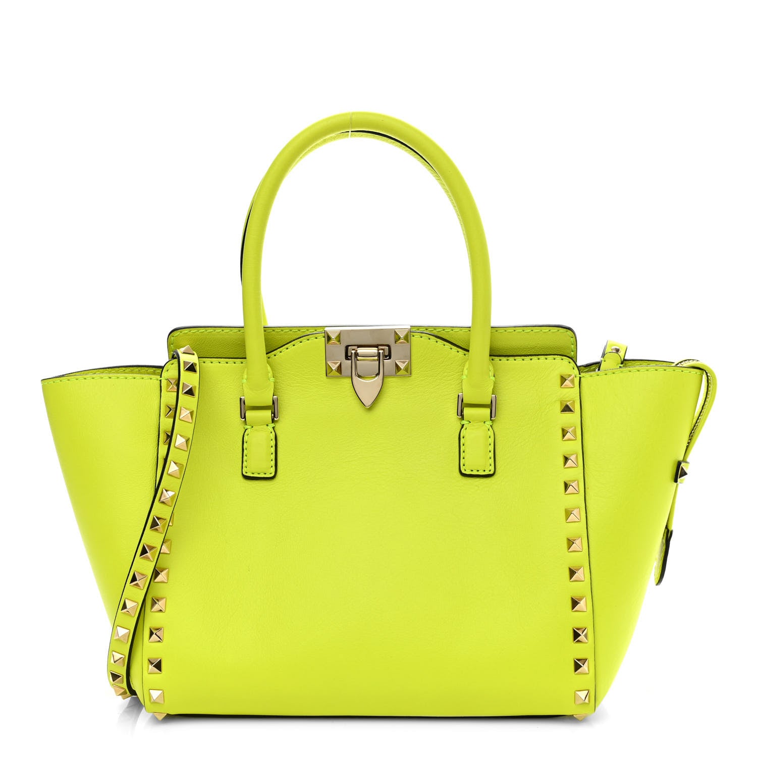 Valentino Garavani Vitello Small Rockstud Double Handle Tote Yellow Fluo 1 of 9