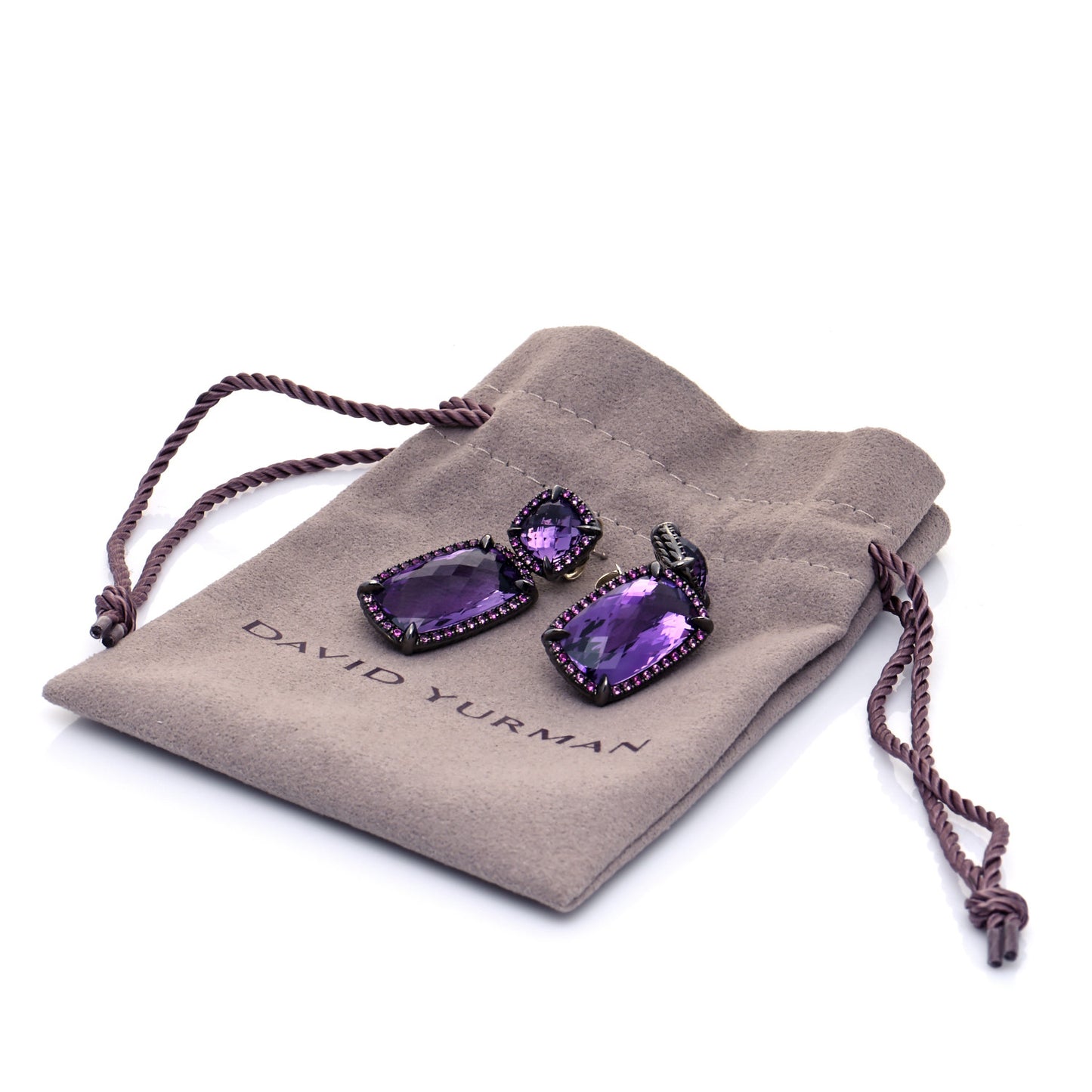 Darkened Sterling Silver Amethyst Pink Sapphire Chatelaine Drop Earrings
