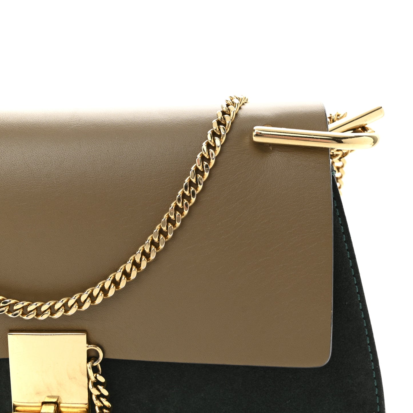 Suede Smooth Calfskin Drew Shoulder Bag Intense Green Brown