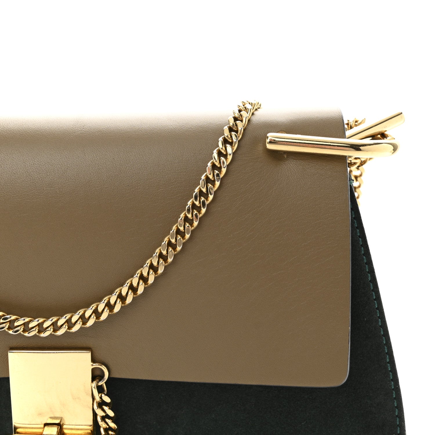 Chloe Suede Smooth Calfskin Drew Shoulder Bag Intense Green Brown 8 of 10