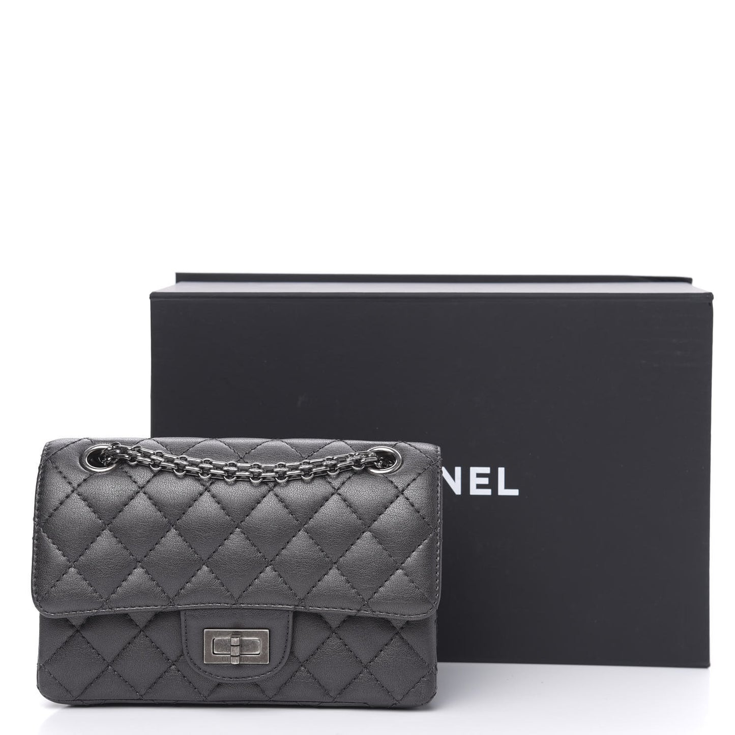 Aged Calfskin Quilted 2.55 Reissue Mini Flap Dark Silver