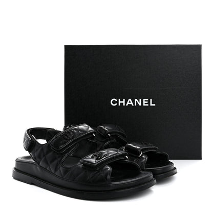 Chanel Lambskin Velcro Dad Sandals 38 So Black 14 of 14