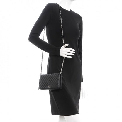 Chanel Calfskin Chevron Quilted Tassel Wallet On Chain Black 2 of 9