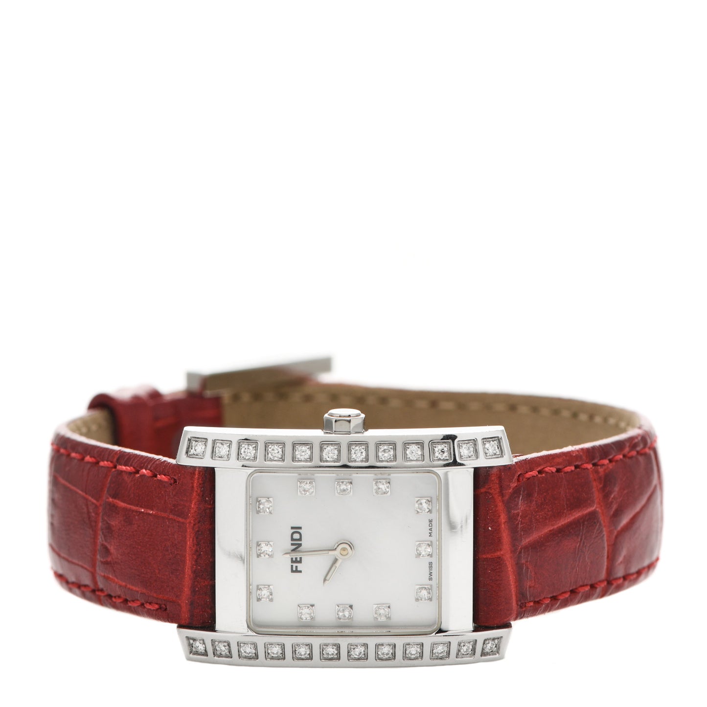 Stainless Steel Alligator Diamond Bezel Mother of Pearl 22mm Quartz Watch Red