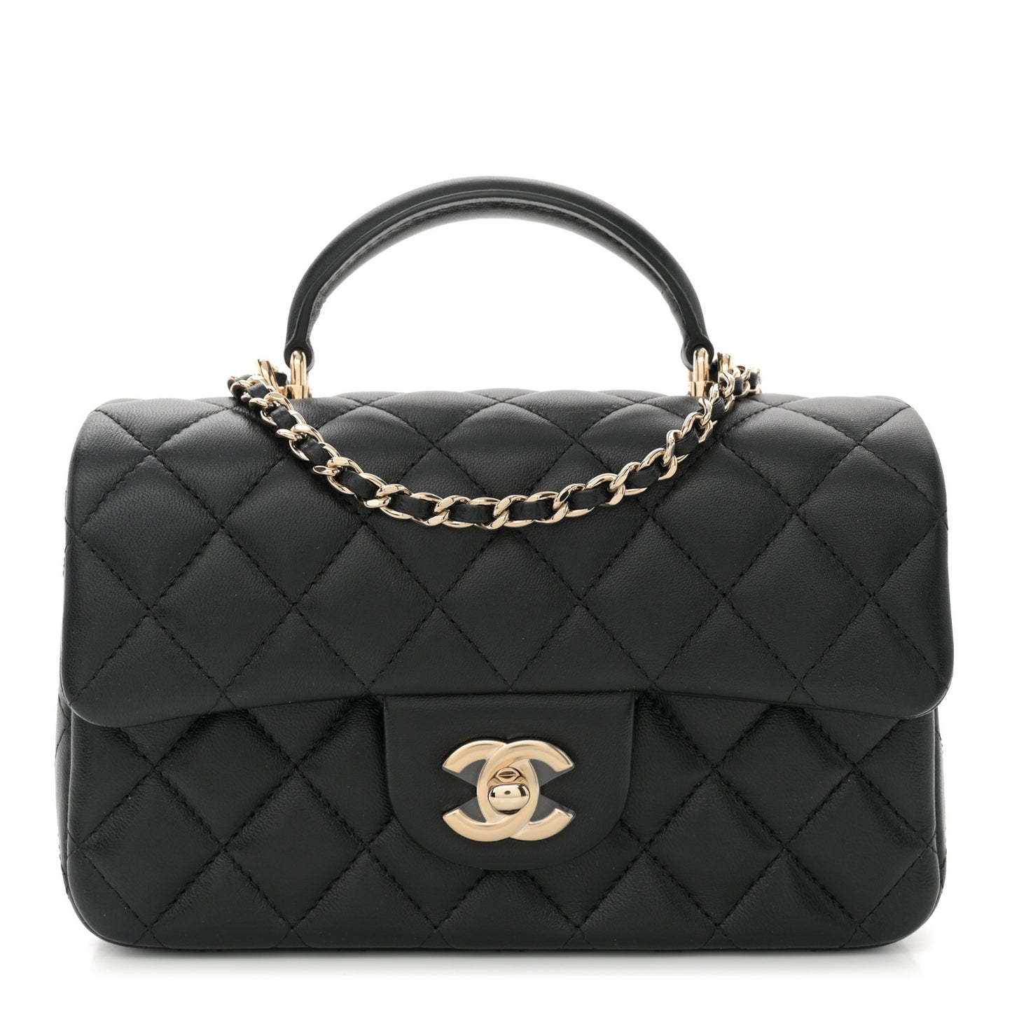 Lambskin Quilted Mini Top Handle Rectangular Flap Black