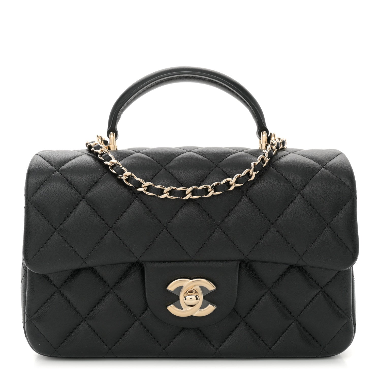 Chanel Lambskin Quilted Mini Top Handle Rectangular Flap Black 1 of 11