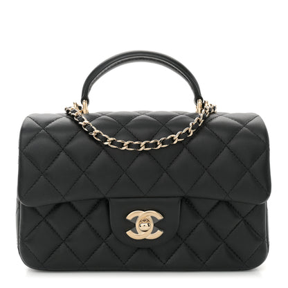 Chanel Lambskin Quilted Mini Top Handle Rectangular Flap Black 1 of 11