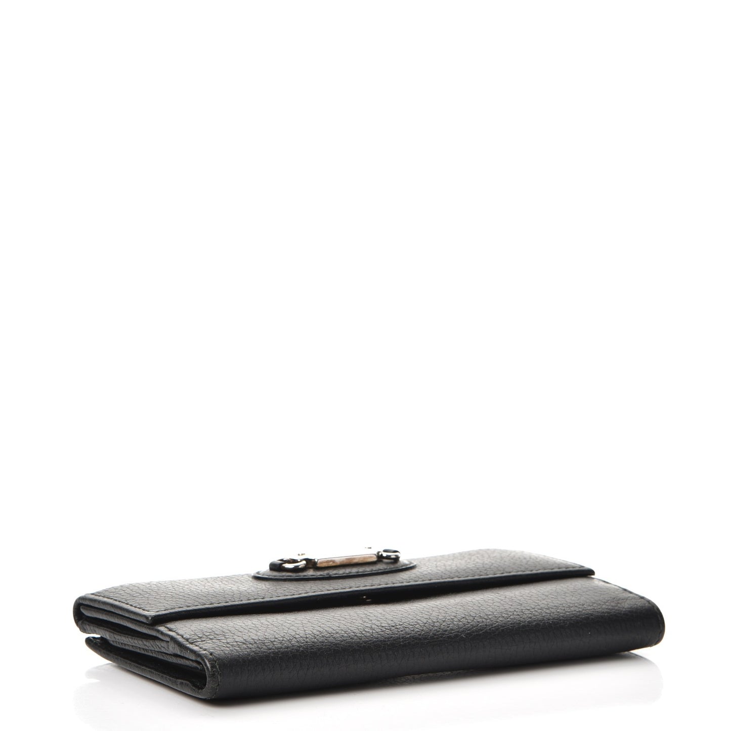 Dollar Calfskin Punch Continental Flap Wallet Black