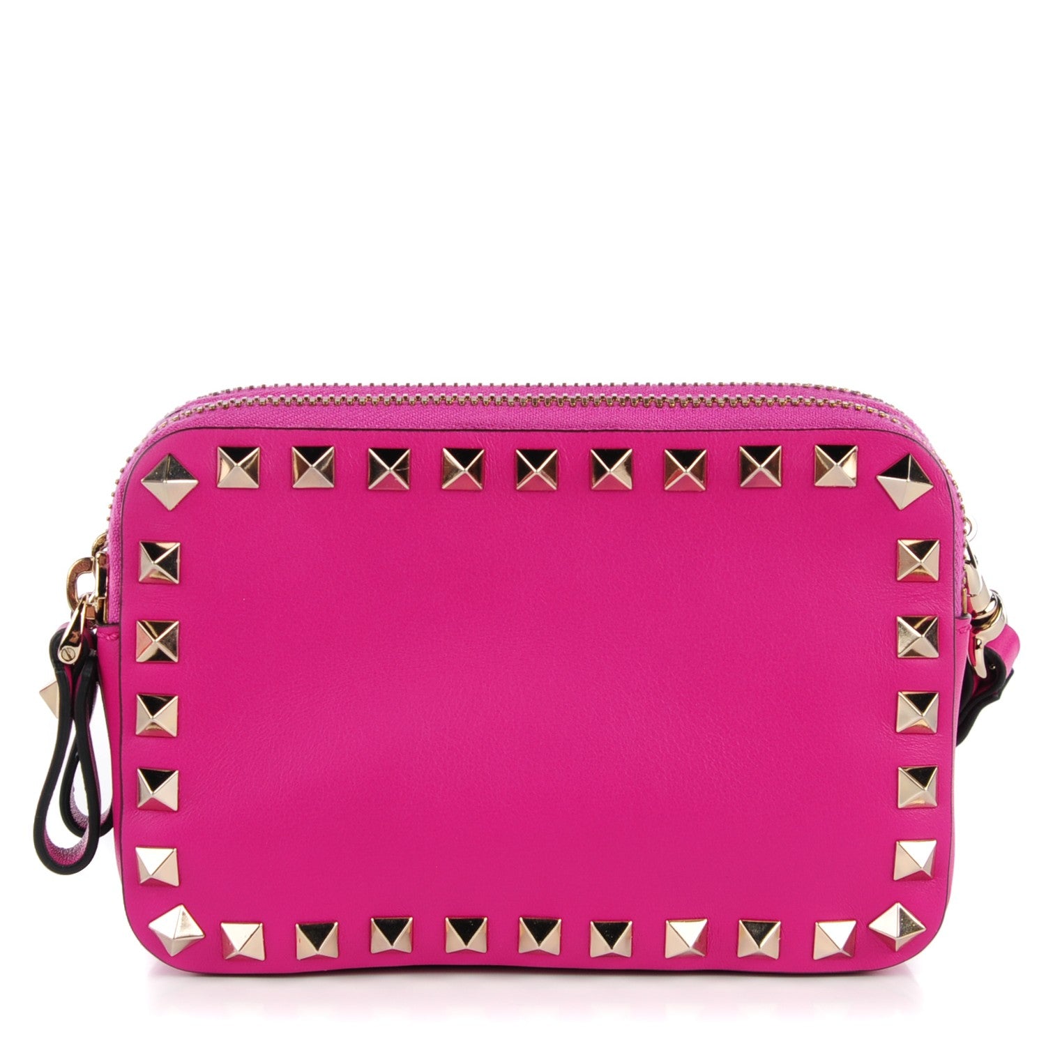 Valentino Garavani Vitello Rockstud Double Zip Compartment Clutch Wristlet Bag Fuxia 1 of 7