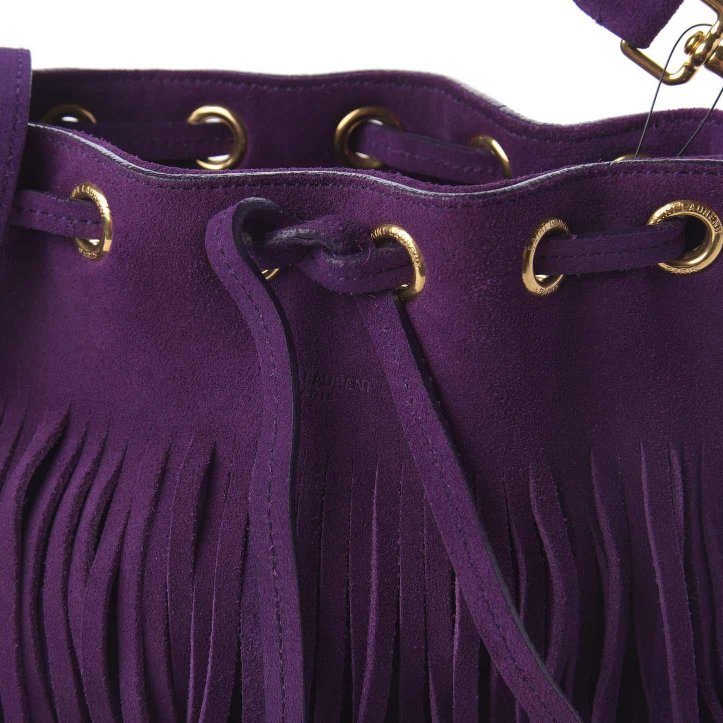 Suede Calfskin Small Emmanuelle Fringe Bucket Bag Violet