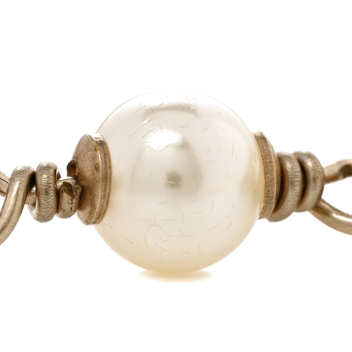 Pearl Bead CC Flower Long Necklace Gold