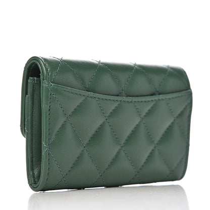 Chanel Lambskin Quilted Flap Card Holder Wallet Green 3 of 9