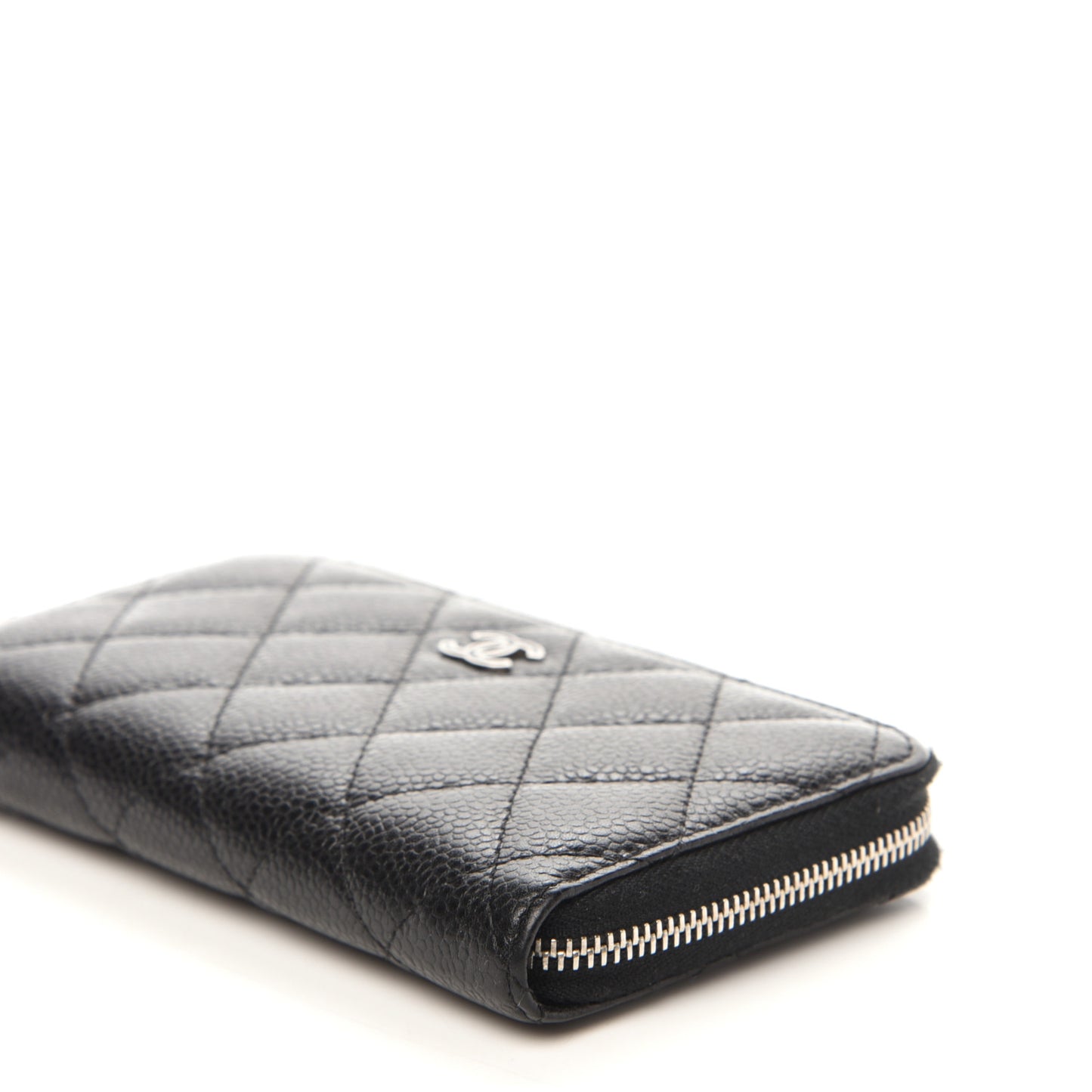 Caviar Quilted Small Gusset Zip Around Wallet Black