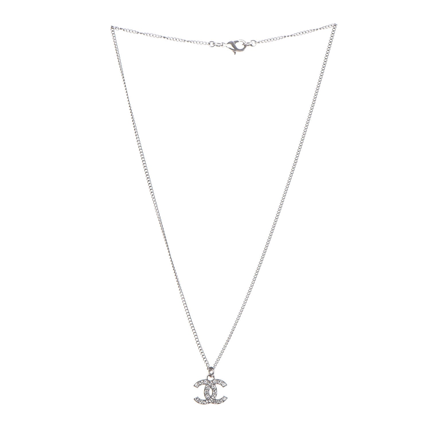 Chanel Crystal Timeless CC Necklace Silver 3 of 5