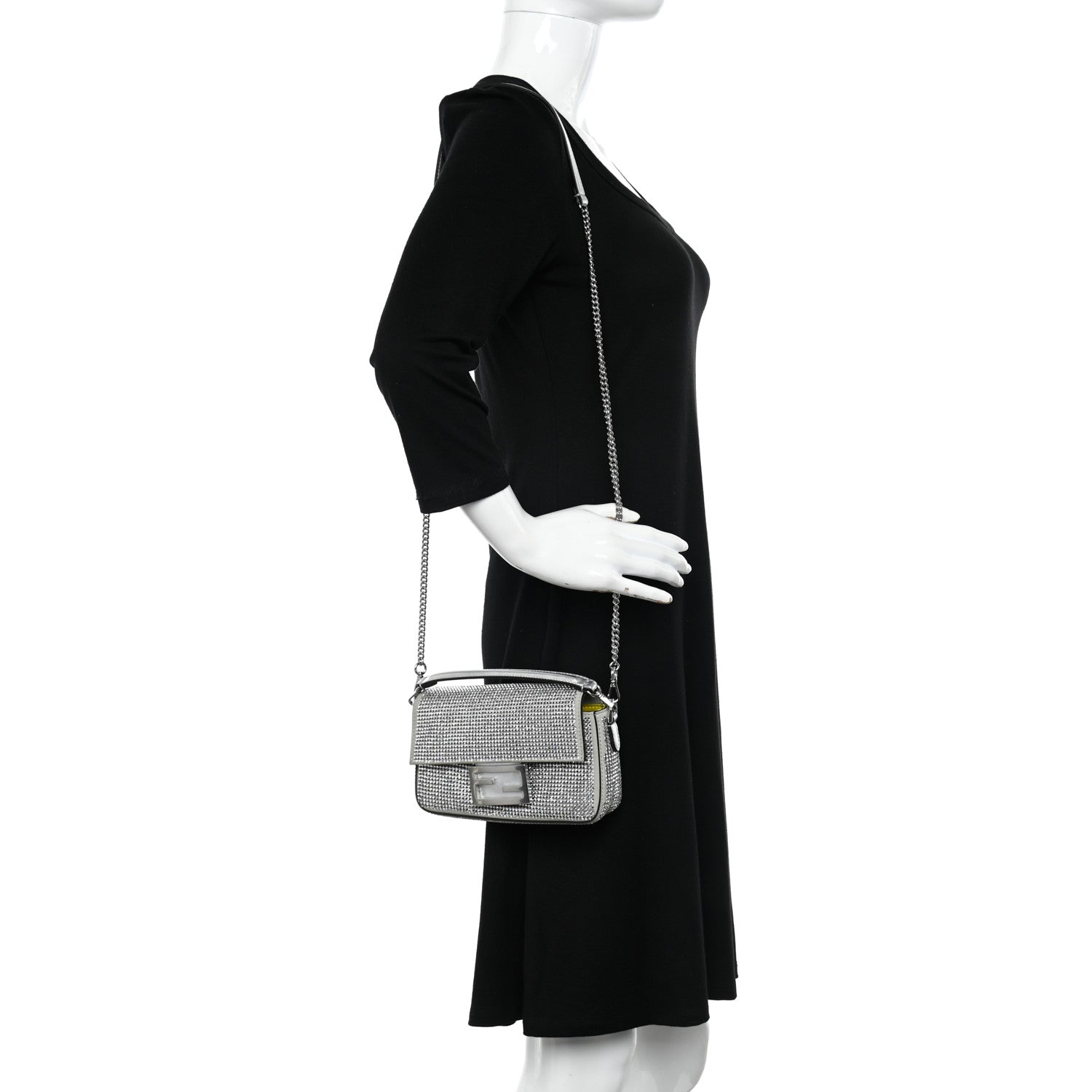 Fendi Nubuck Crystal Catalan Mirror Embroidered Mini Baguette Pietra Argento 2 of 10