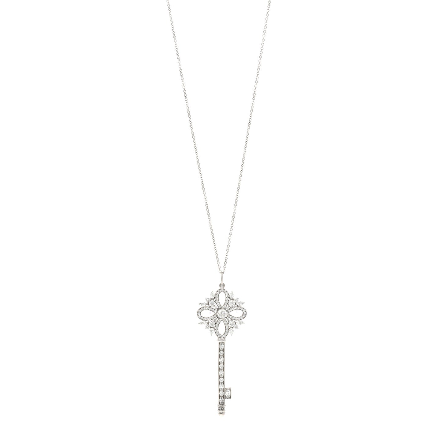 Platinum Diamond Victoria Key Pendant Necklace 24"