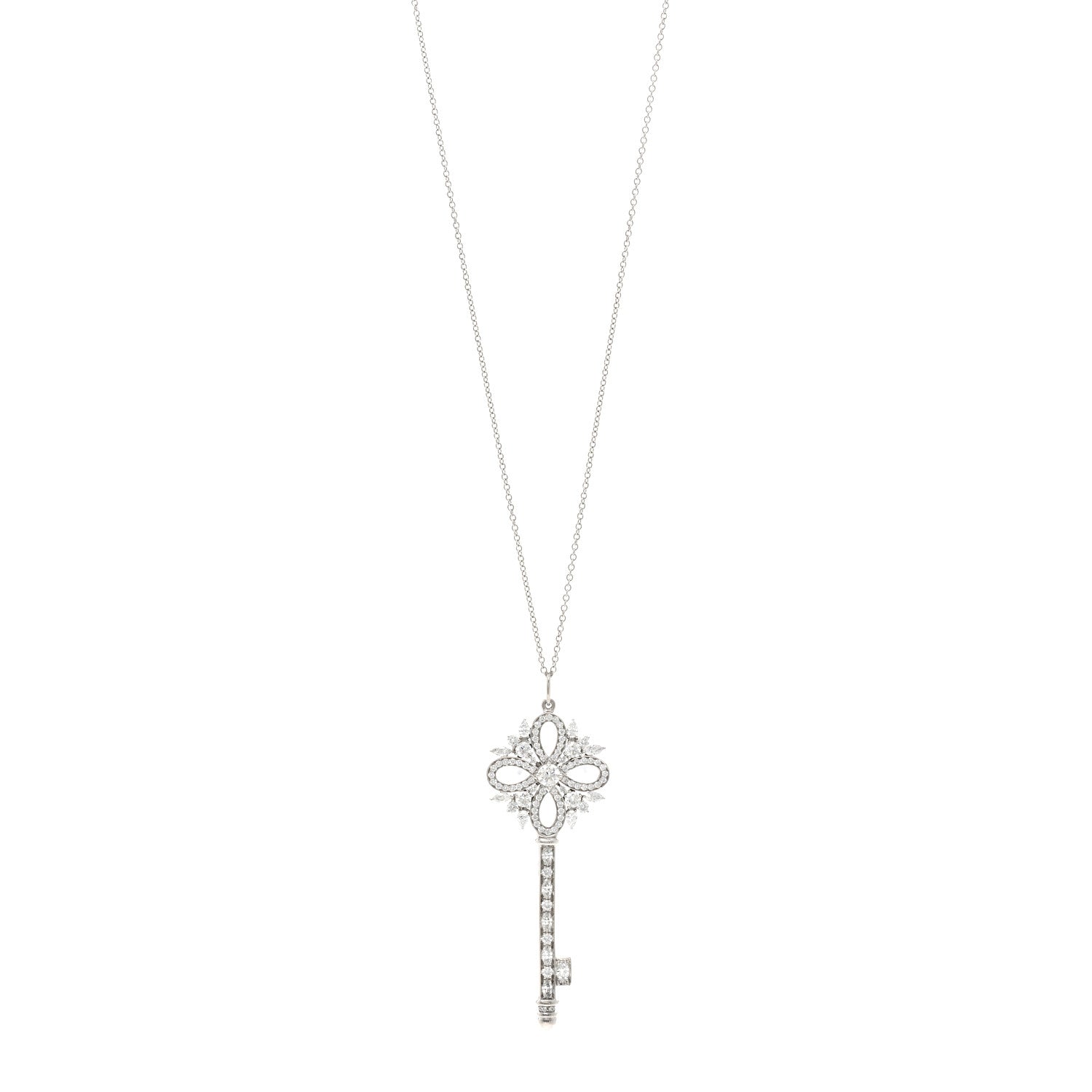 Tiffany Platinum Diamond Victoria Key Pendant Necklace 24" 1 of 4