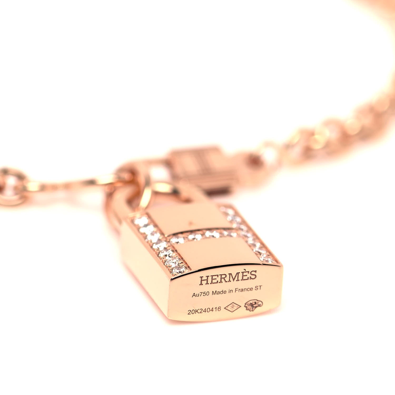 Hermes 18K Rose Gold Diamond Amulettes Cadenas Bracelet ST 5 of 6