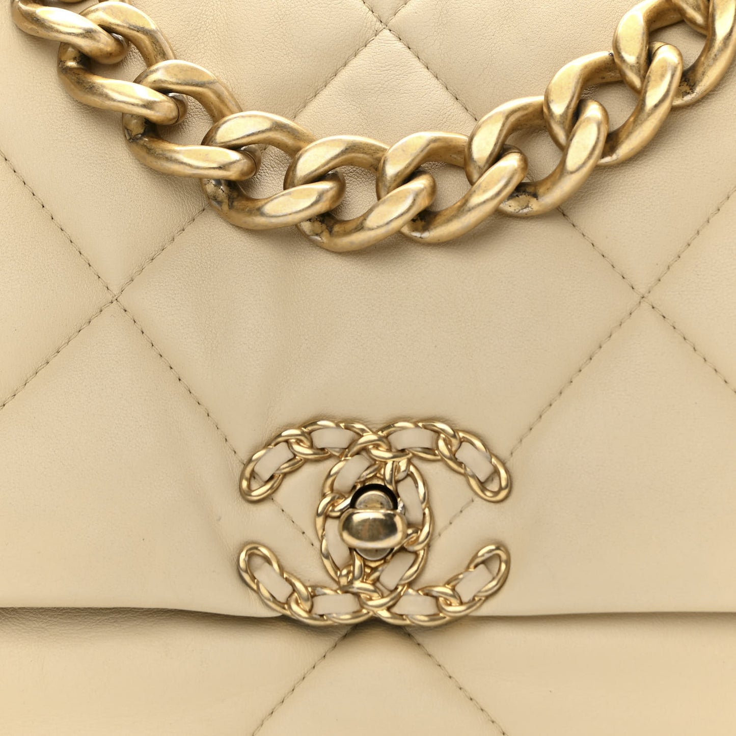 Lambskin Quilted Large Chanel 19 Flap Beige