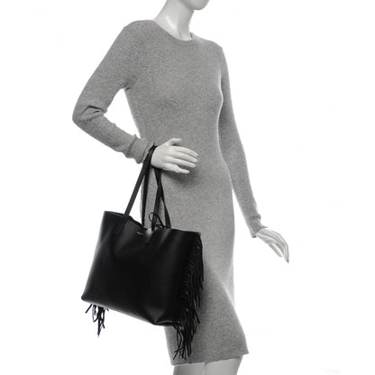 Saint Laurent Calfskin Large Fringe Shopping Tote Black 2 of 7