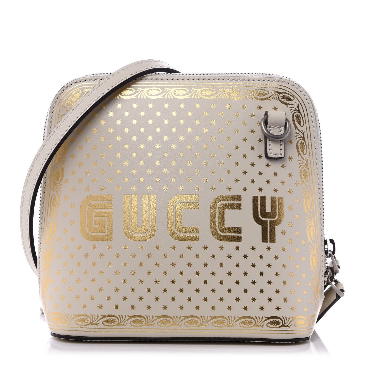 X SEGA Calfskin GUCCY Stars Mini Dome Shoulder Bag Mystic White Gold