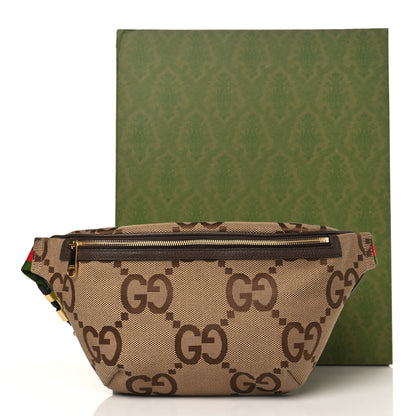 Gucci Monogram Jumbo GG Textured Dollar Calfskin Web Belt Bag Camel Ebony New Acero 9 of 9