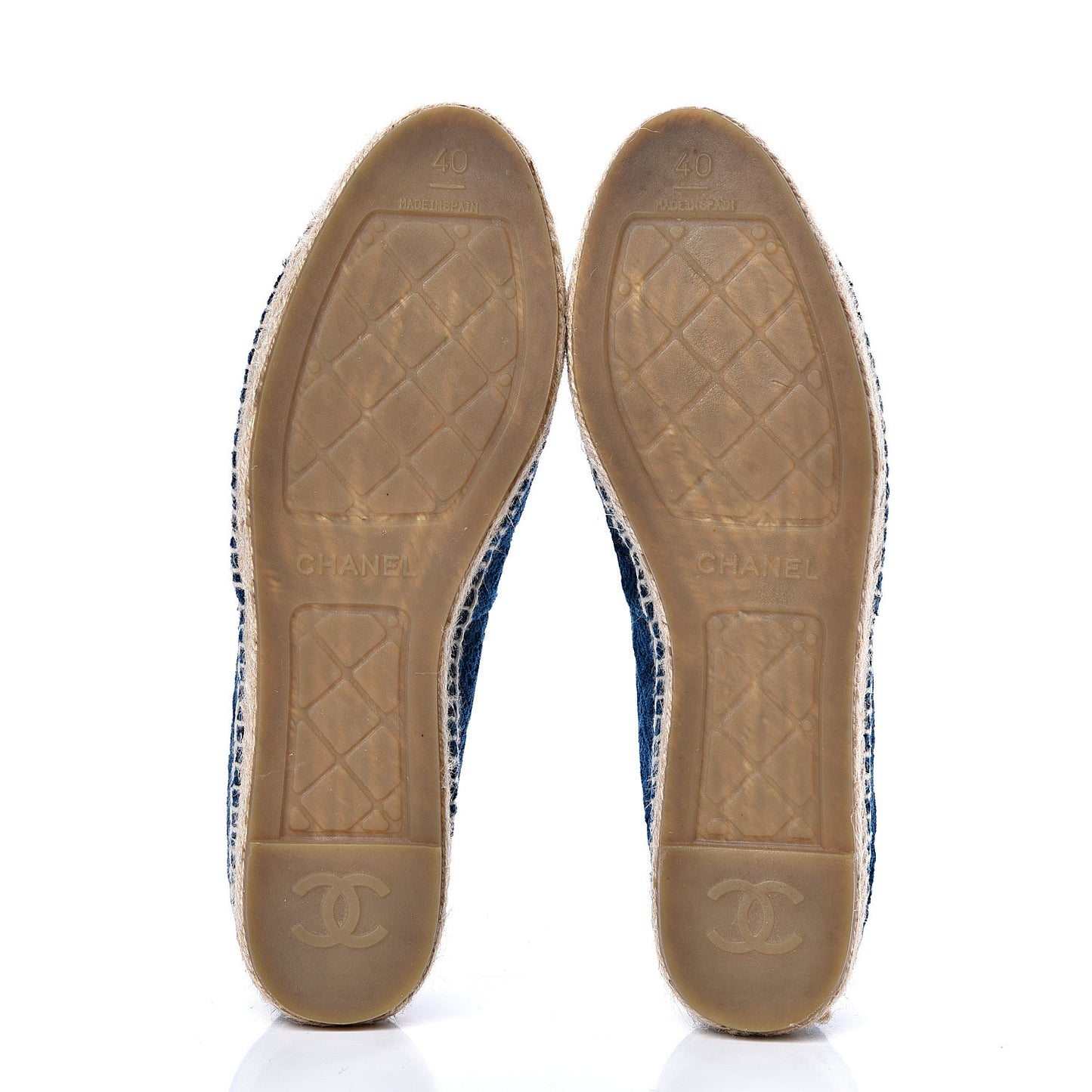Velvet Grosgrain Quilted Camellia CC Espadrilles 40 Navy Black