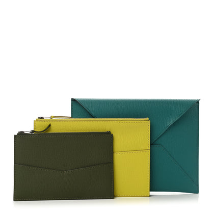 Hermes Chevre Mysore Envelope Trio Wallet Bleu Paon Lime Canopee 1 of 8