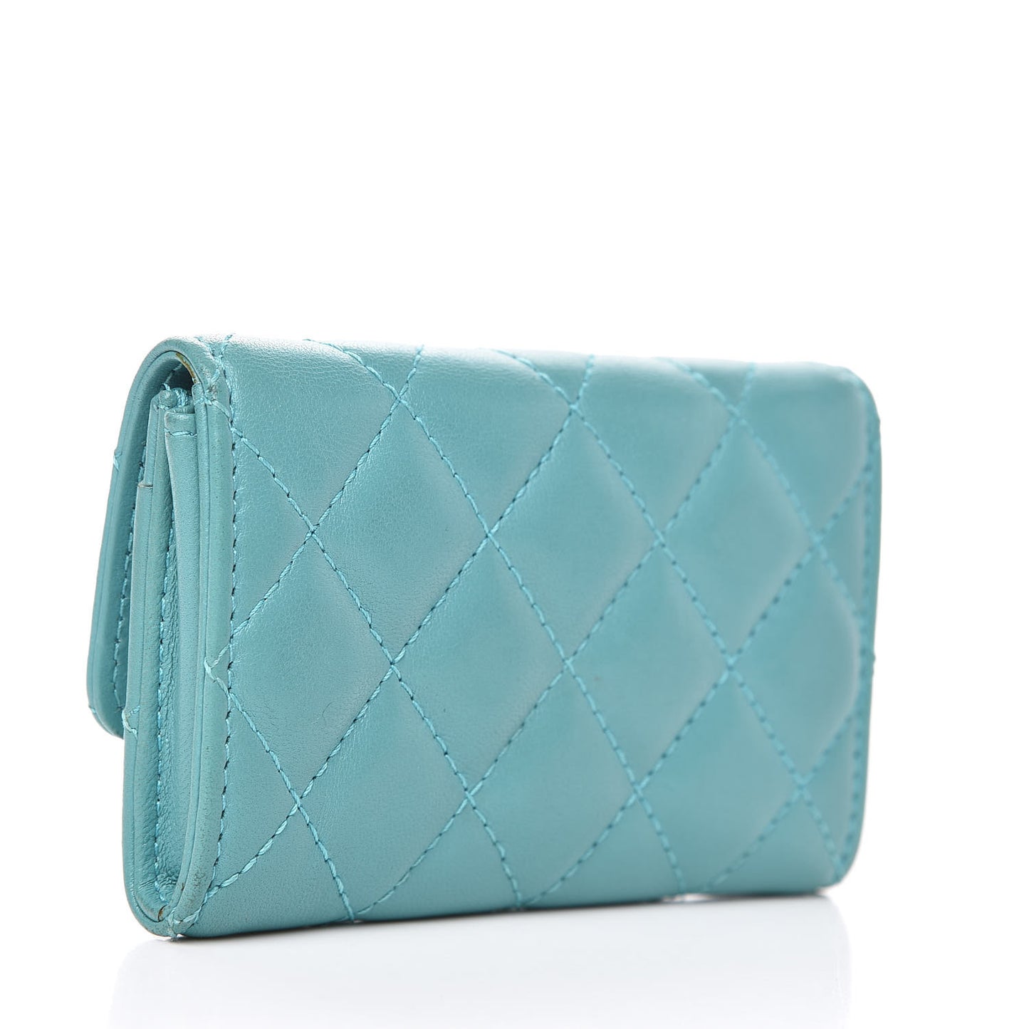 Lambskin Quilted Card Holder Turquoise