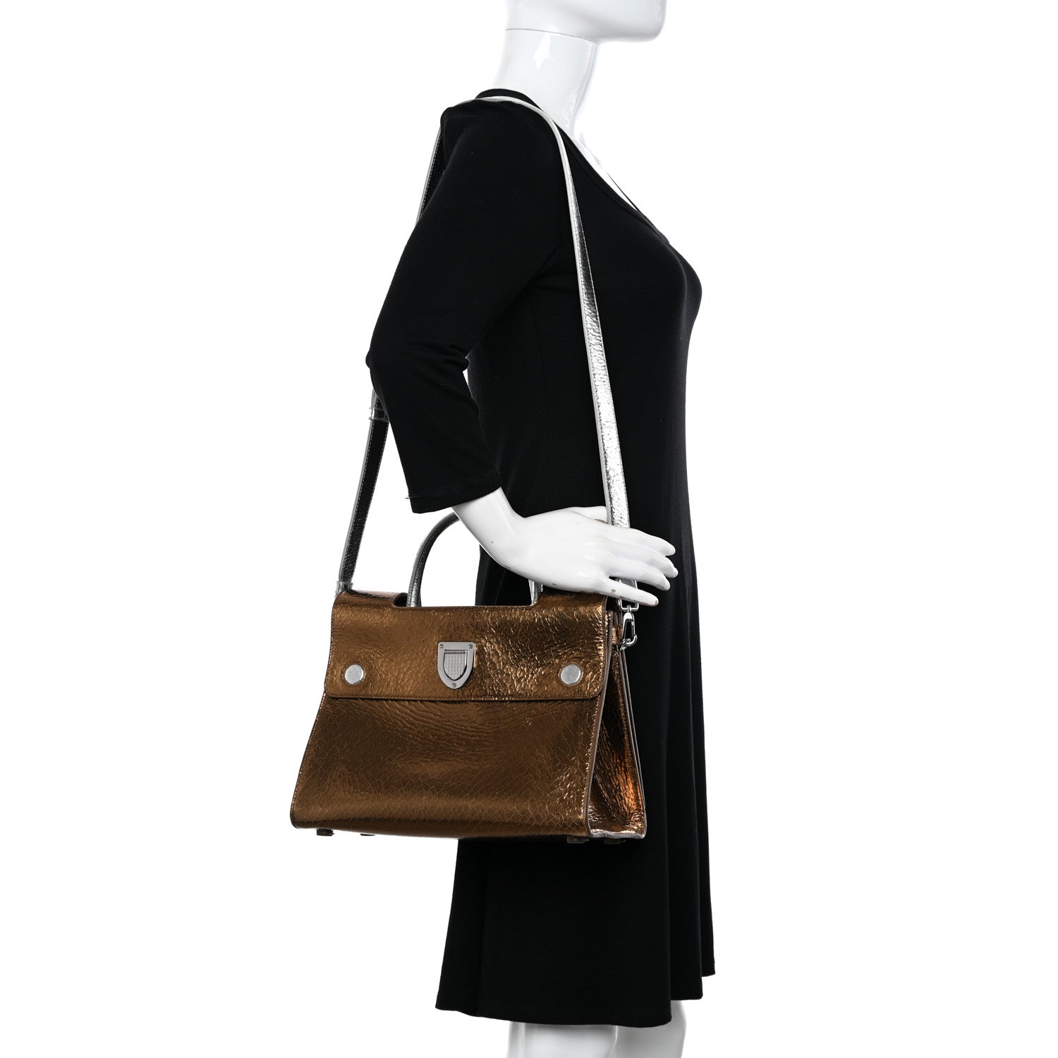Christian Dior Metallic Calfskin Medium Diorever Flap Bronze 2 of 11
