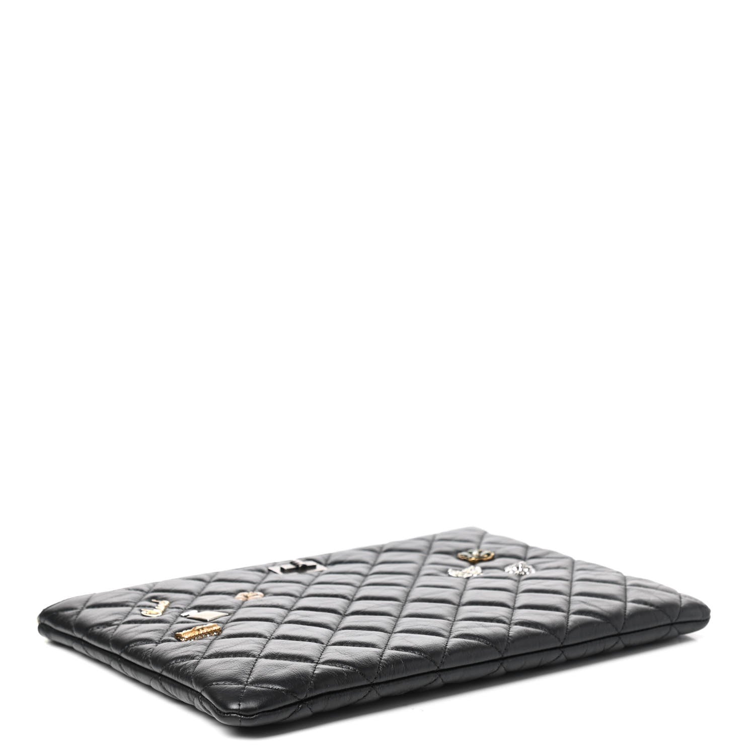 Chanel Aged Calfskin Quilted Medium Lucky Charms Cosmetic Case Black 4 of 8