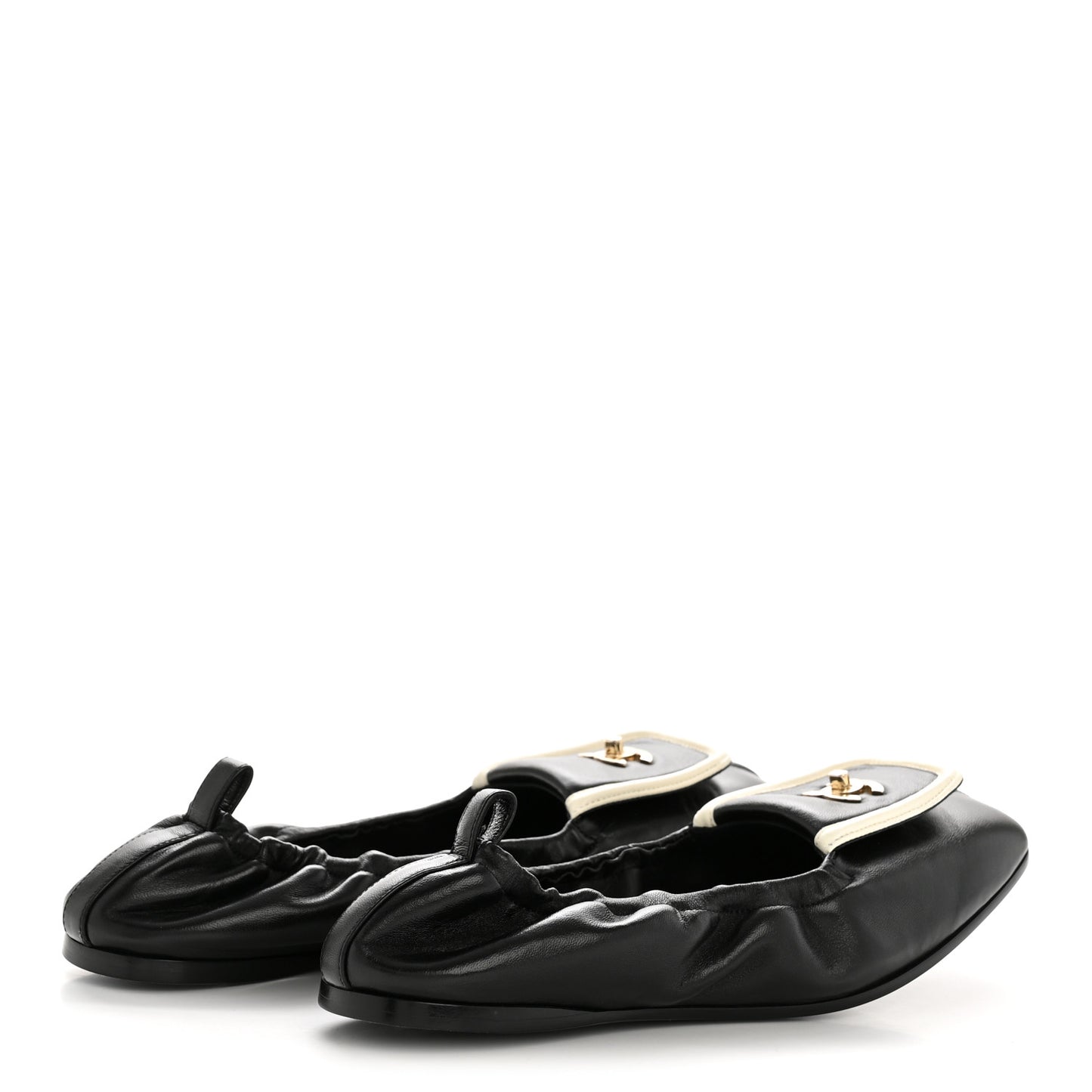 Lambskin CC Turnlock Ballerina Flats 39 Black White