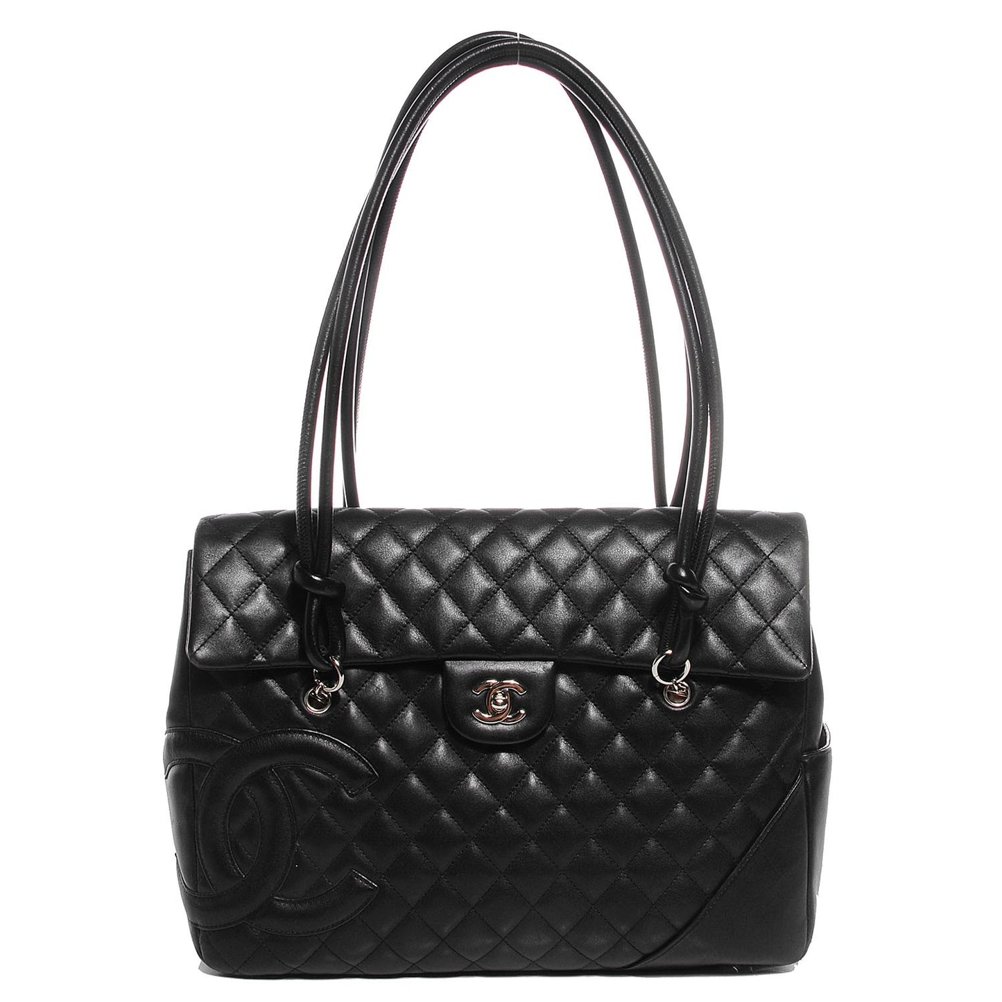 Calfskin Quilted Large Cambon Flap Black