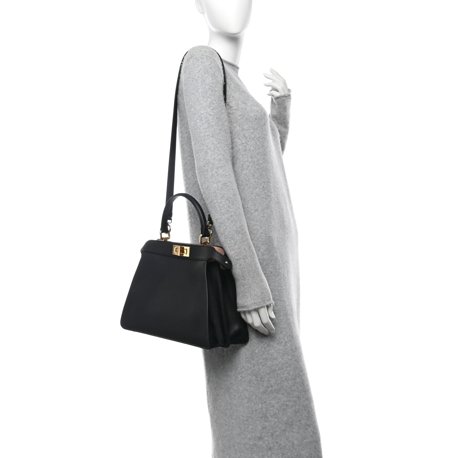 Fendi Vitello Seta Shiny Nappa Medium Peekaboo I SEE U Satchel Black Light Rose 2 of 9
