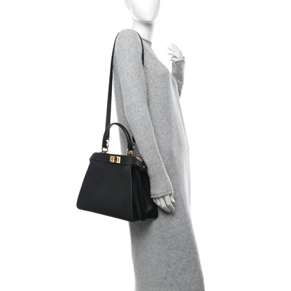 Fendi Vitello Seta Shiny Nappa Medium Peekaboo I SEE U Satchel Black Light Rose 2 of 9