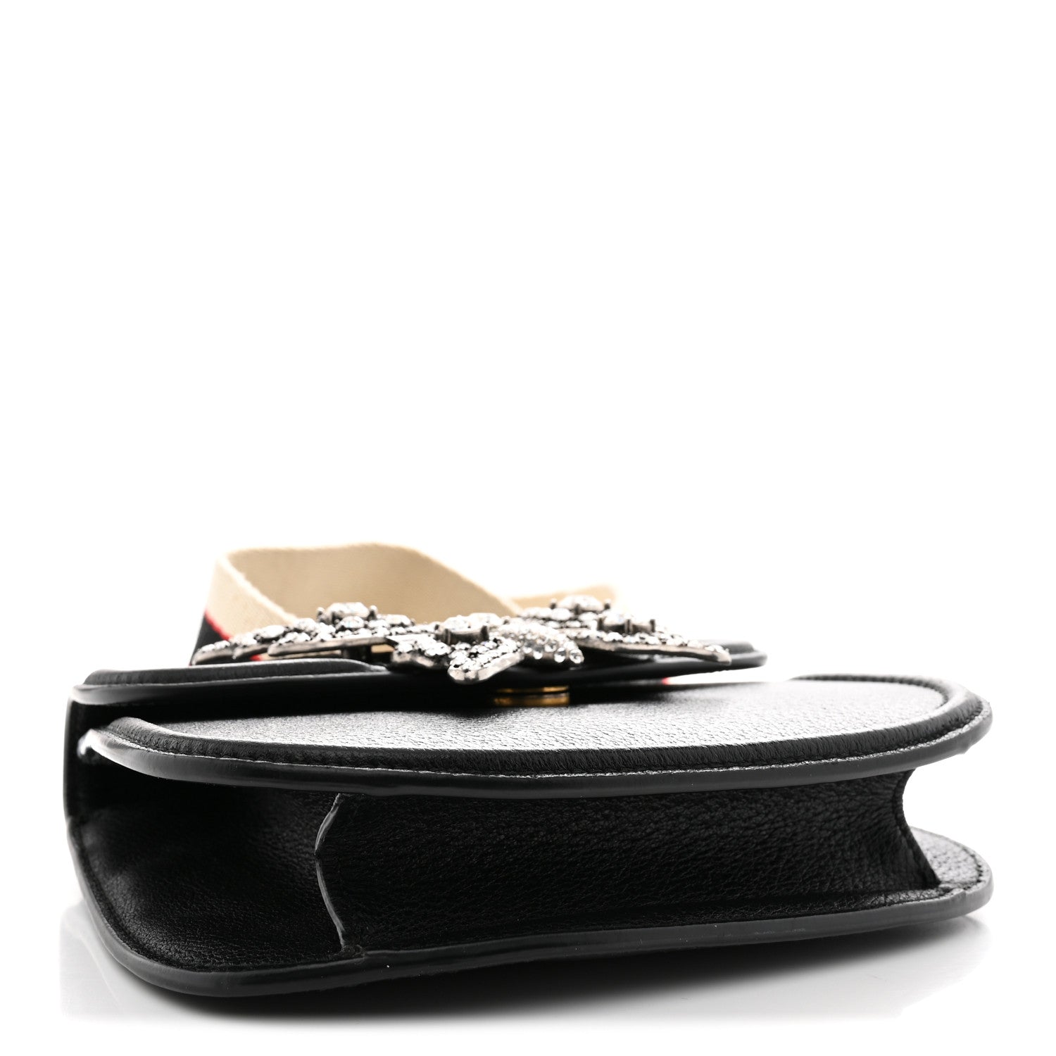 Gucci Calfskin Web Crystal Butterfly Stripe Small Totem Shoulder Bag Black 4 of 11