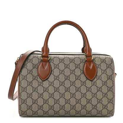 Gucci GG Supreme Monogram Cuoio Toscano Small Boston Beige Ebony Cuir 1 of 12